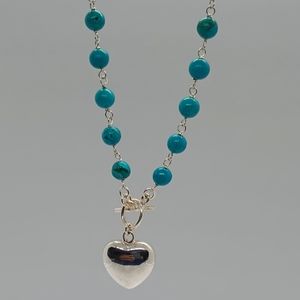 Turquoise Necklace with Chunky Heart Pendant .925 silver